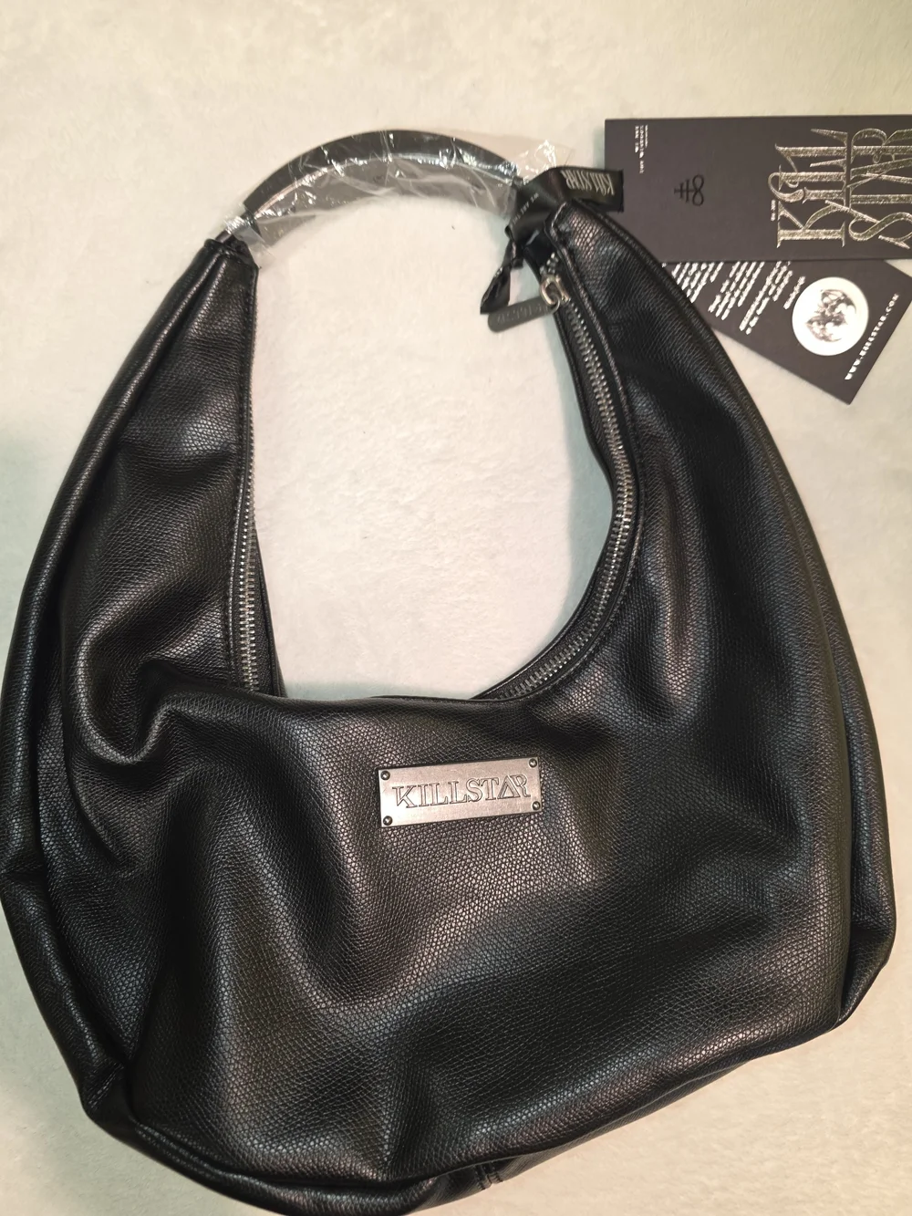 Killstar Silver Bite Bag  Black Snake-Embroidered Hobo Bag